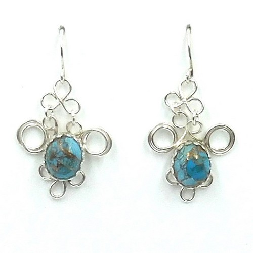 DKC-2035 Earrings, Blue Copper Mohave TQ Oval Cabochon $70 at Hunter Wolff Gallery